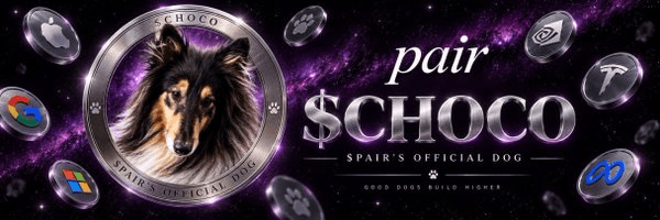 Purple cosmic $CHOCO artwork inspired by the $PAIR universe, with silver coins and Choco
